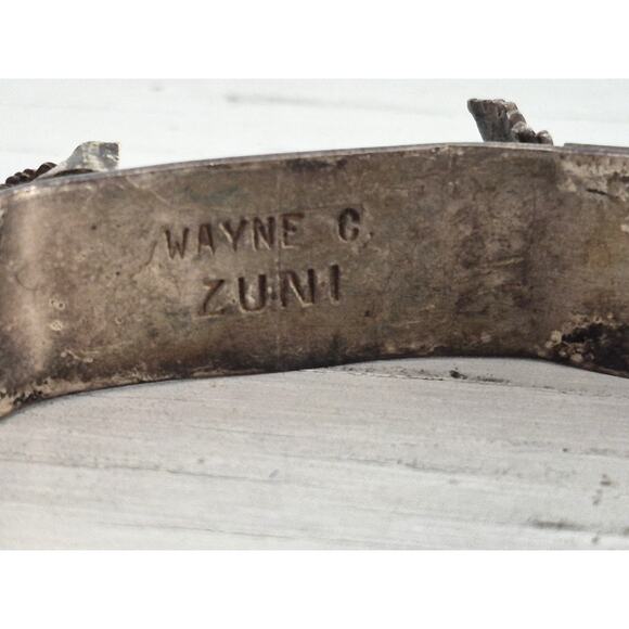 Vintage Wayne Cheama Zuni Sterling Silver Turquoise and Coral Watch Cuff - Picture 4 of 7